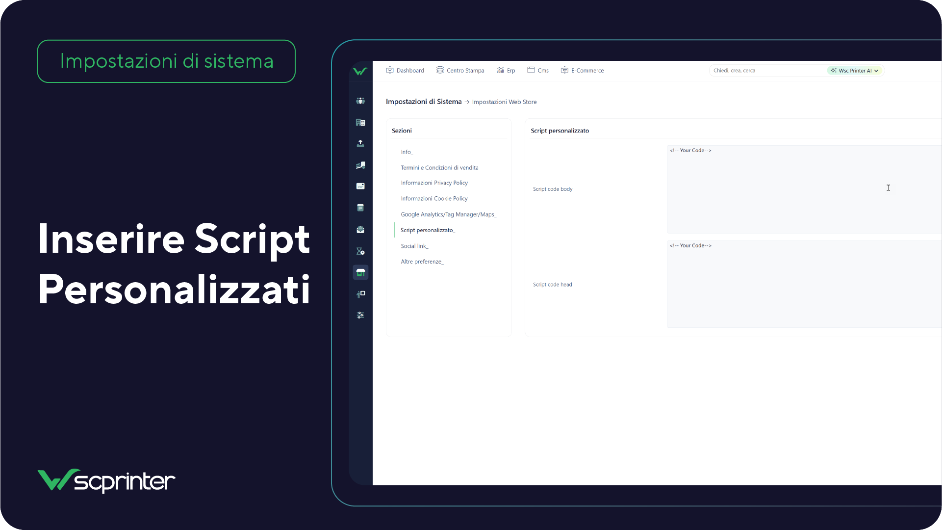 Wsc Printer | Cover - Web Store - Inserire Script Personalizzati