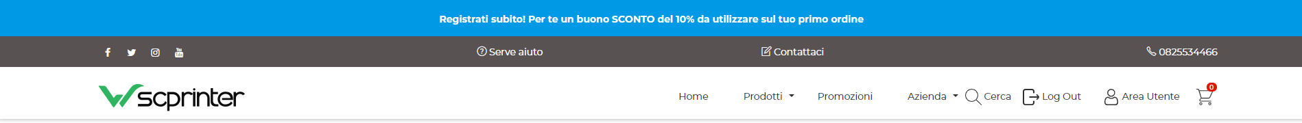 Wsc Printer | Header classic dark con hellobar - Personalizzazione Grafica Web Store (Storefront) - Layout dell'Header