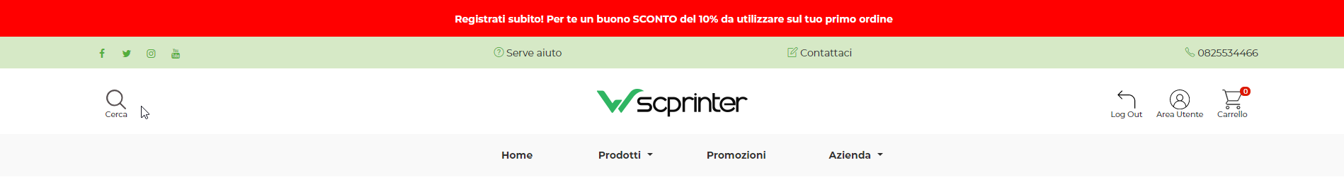 Wsc Printer | Header center colored con hellobar - Personalizzazione Grafica Web Store (Storefront) - Layout dell'Header