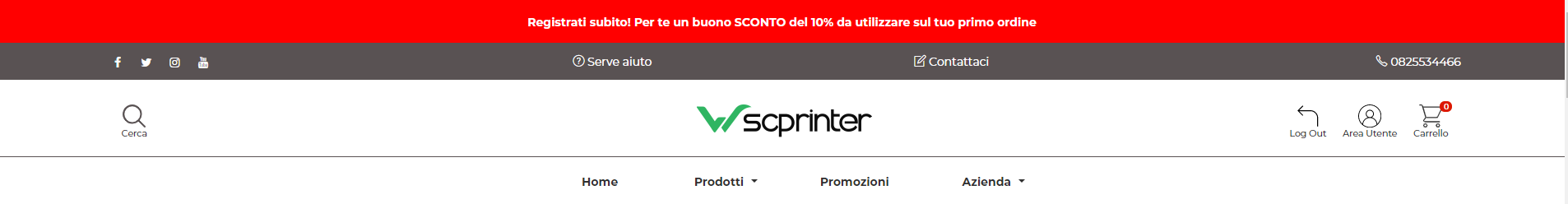 Wsc Printer | Header center dark con hellobar - Personalizzazione Grafica Web Store (Storefront) - Layout dell'Header