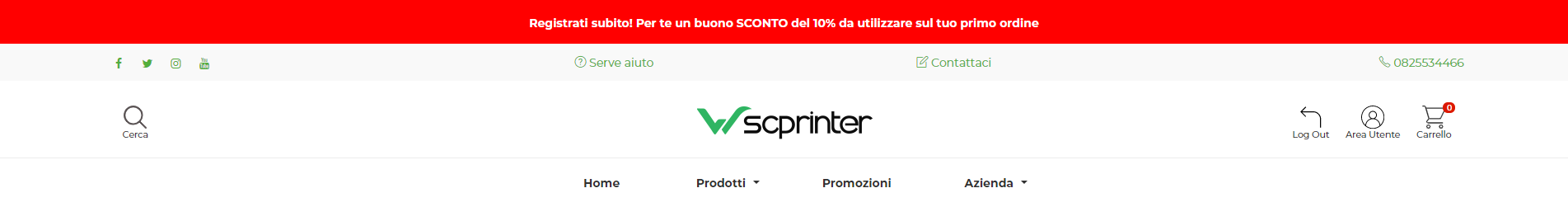 Wsc Printer | Header center light con hellobar - Personalizzazione Grafica Web Store (Storefront) - Layout dell'Header