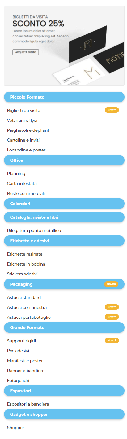 Wsc Printer | Side menu classic - Personalizzazione Grafica Web Store (Storefront) - Layout del Menu Prodotti