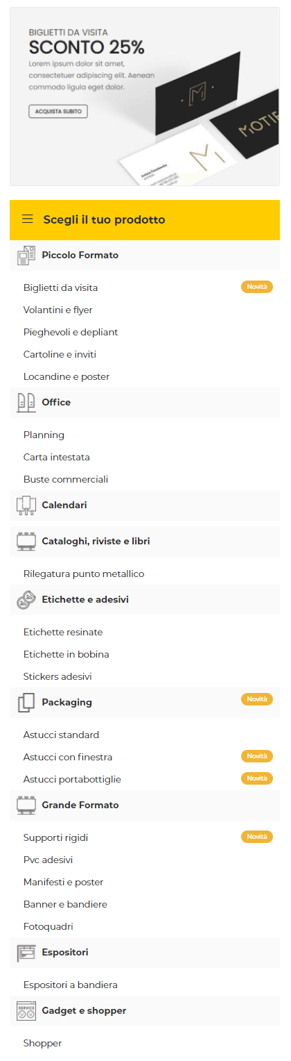 Wsc Printer | Side menu classic icon - Personalizzazione Grafica Web Store (Storefront) - Layout del Menu Prodotti