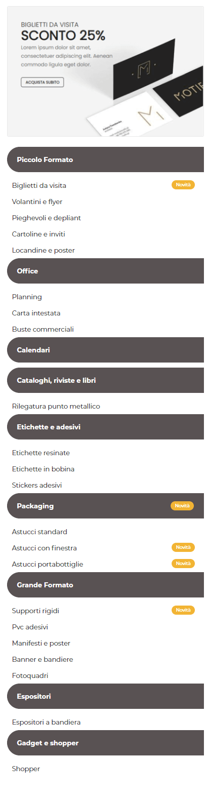 Wsc Printer | Side menu classic arrow - Personalizzazione Grafica Web Store (Storefront) - Layout del Menu Prodotti