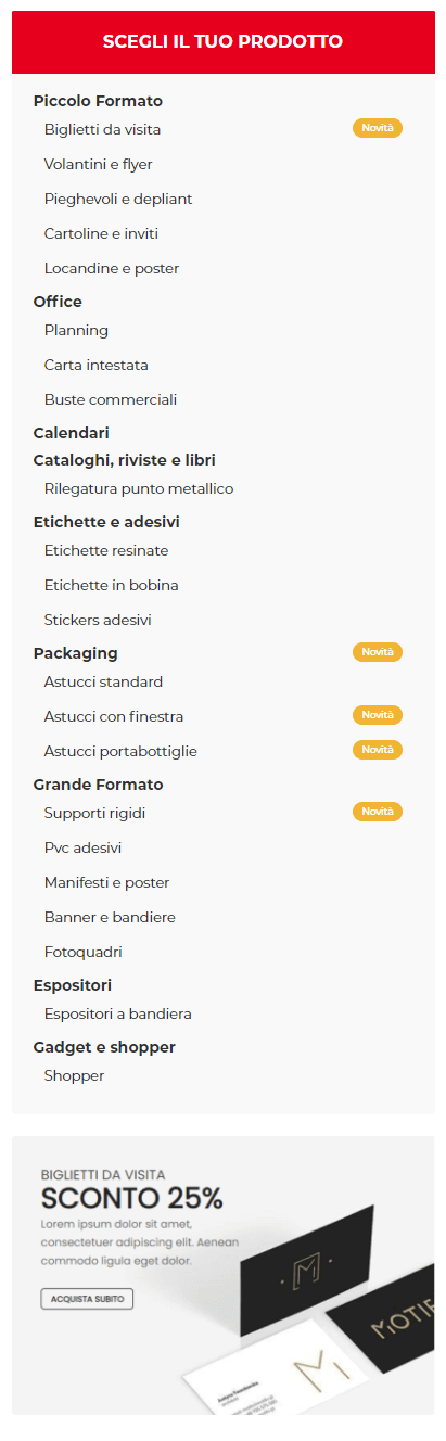 Wsc Printer | Side menu classic background - Personalizzazione Grafica Web Store (Storefront) - Layout del Menu Prodotti